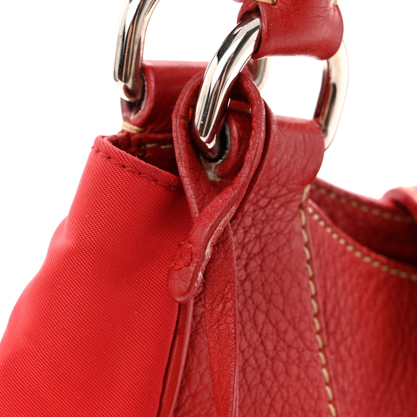 Nylon Tessuto Vitello Daino Pushlock Bag Fuoco