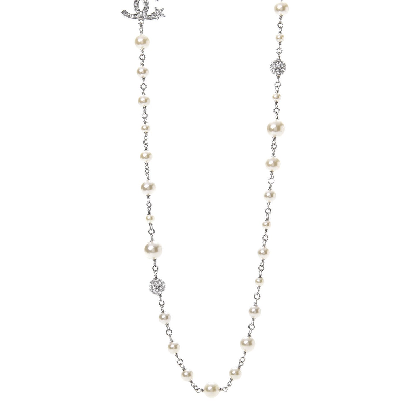 Pearl CC Star Long Necklace Silver