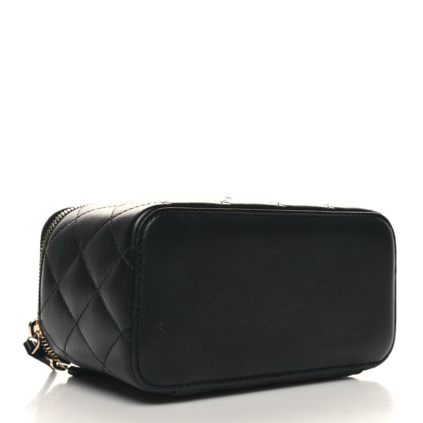 Lambskin Quilted Small Top Handle Vanity Case With Chain Black