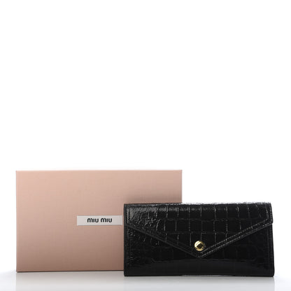 Miu Miu Patent Crocodile Embossed Saint Cocco Lux Flap Wallet Black Petalo 7 of 7