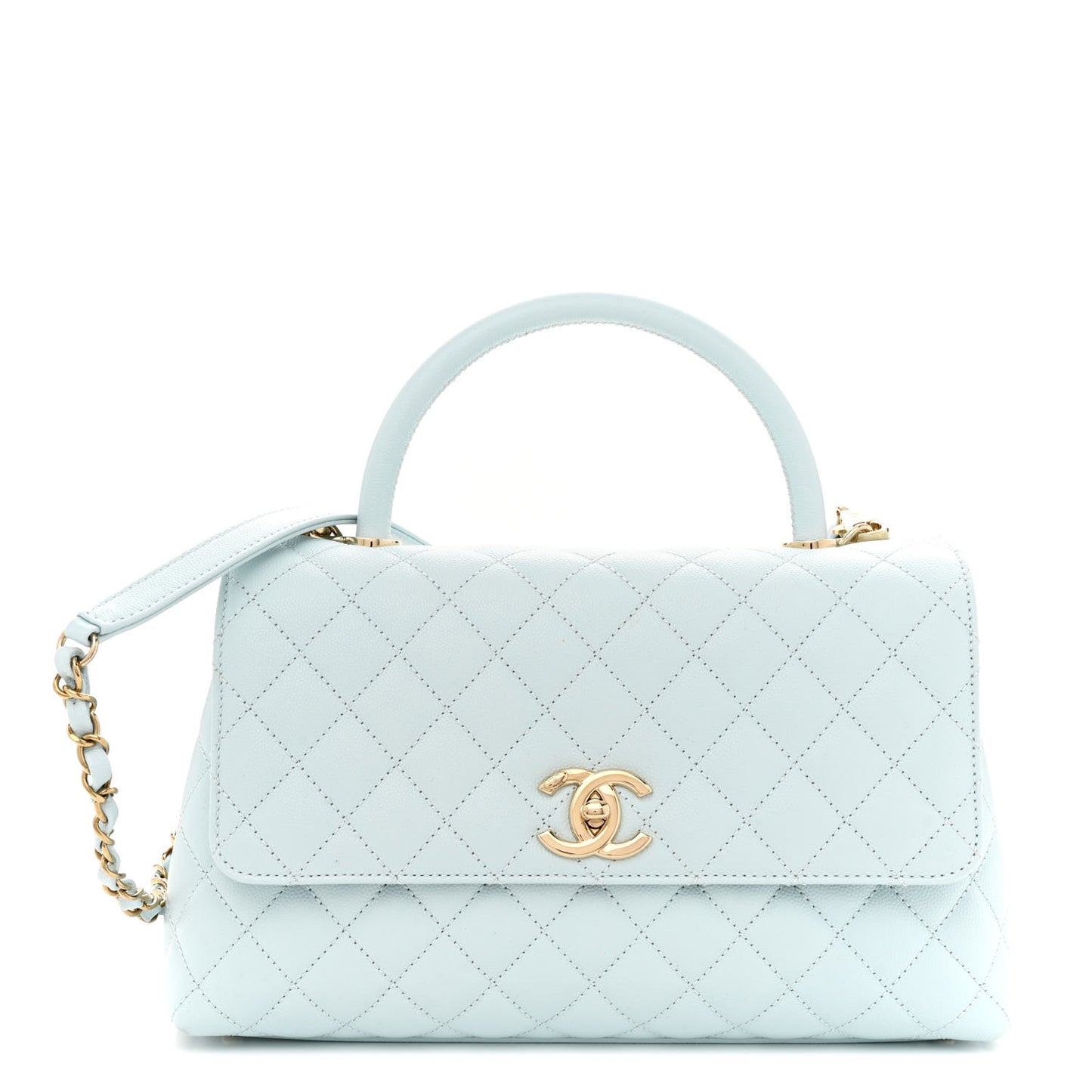 Caviar Quilted Small Coco Handle Flap Light Blue