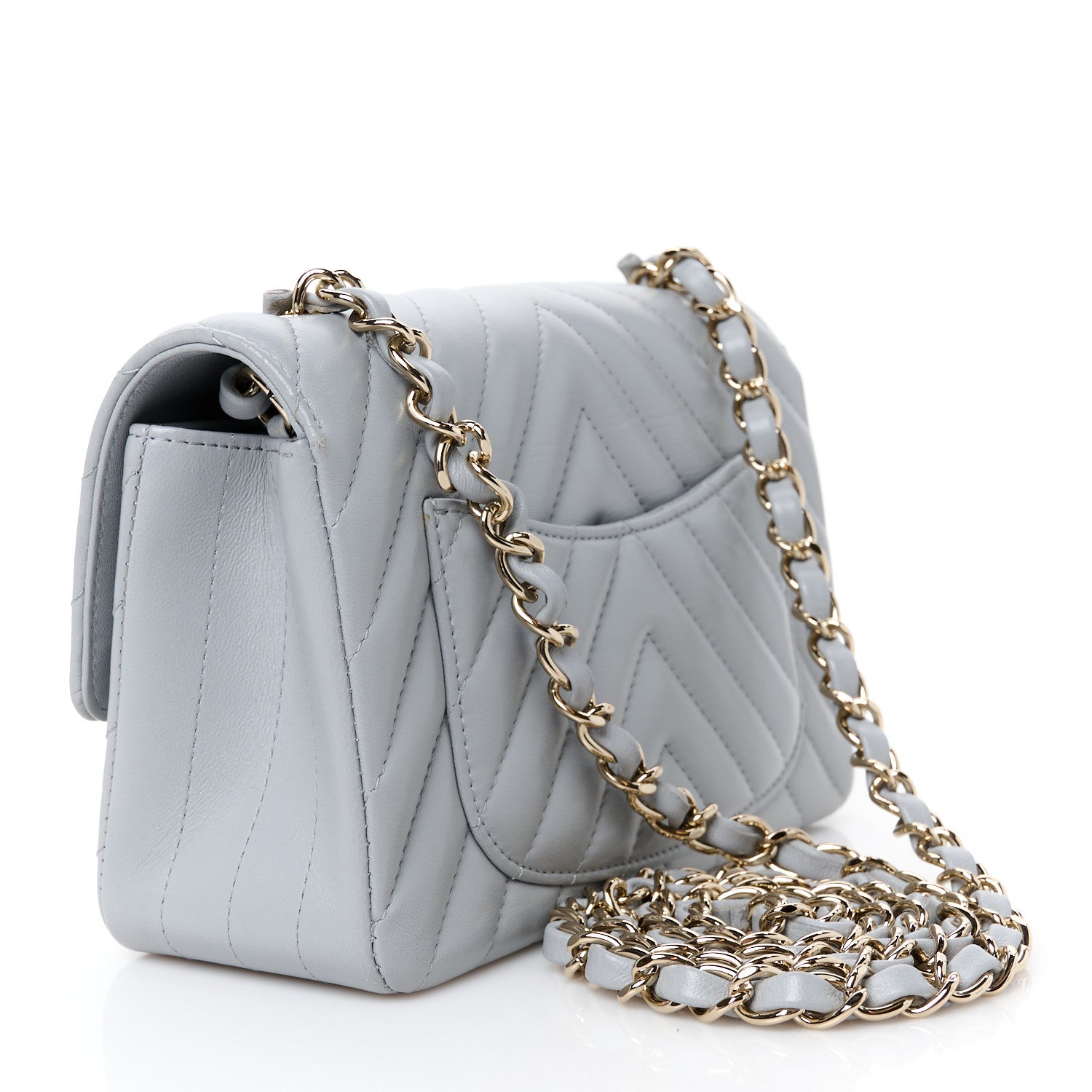 Chanel Lambskin Chevron Quilted Mini Rectangular Flap Grey 3 of 12