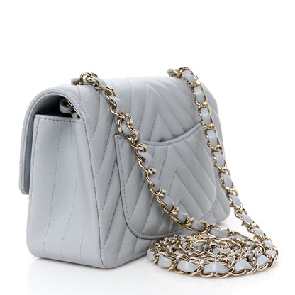 Chanel Lambskin Chevron Quilted Mini Rectangular Flap Grey 3 of 12