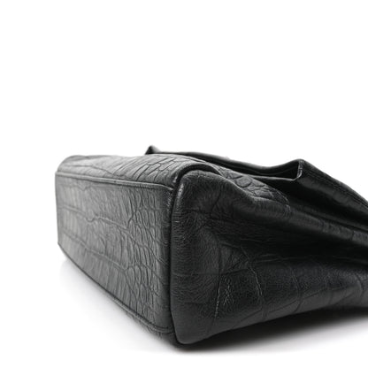 Saint Laurent Calfskin Crocodile Embossed Medium West Hollywood Monogram Fold-Over Black 10 of 10