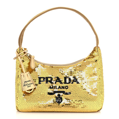 Prada Paillettes Sequin Mini Re-Edition 2000 Bag Platino Black 1 of 9