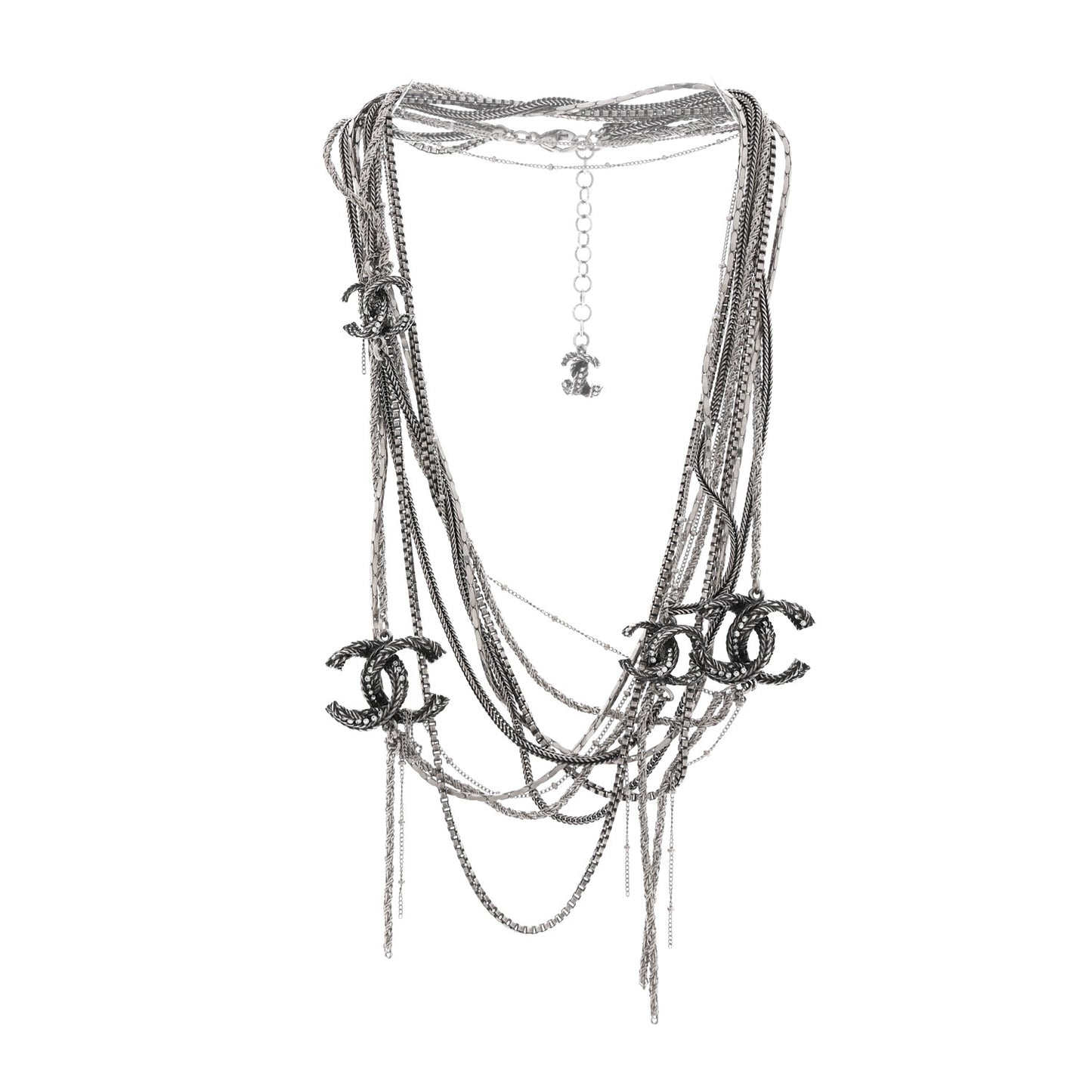 Crystal CC Twisted Multi Strand Chain Necklace Silver