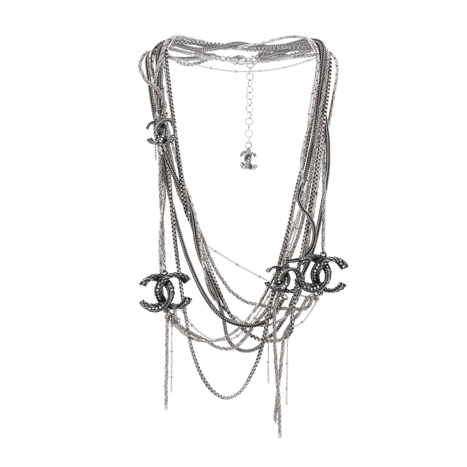 Chanel Crystal CC Twisted Multi Strand Chain Necklace Silver 3 of 7