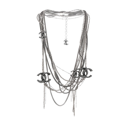 Chanel Crystal CC Twisted Multi Strand Chain Necklace Silver 3 of 7