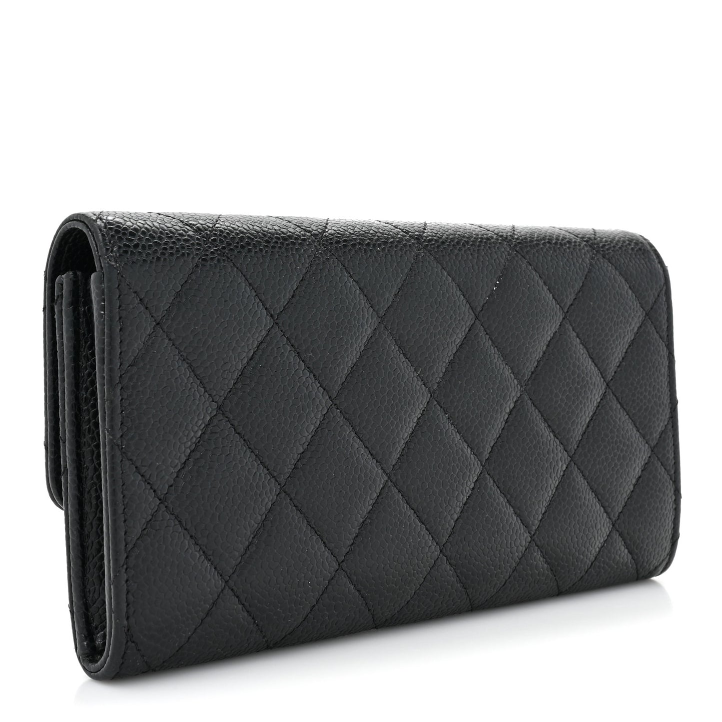 Caviar Quilted Large Gusset Flap Wallet Black