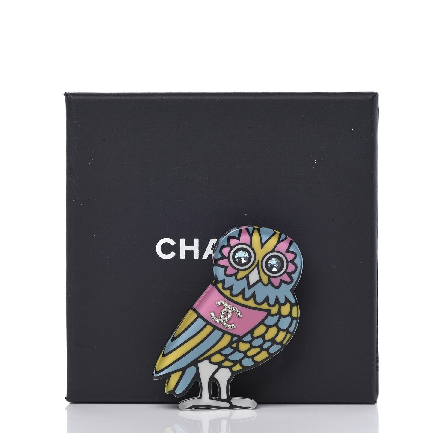 Resin Crystal Owl CC Brooch Blue Yellow Golden