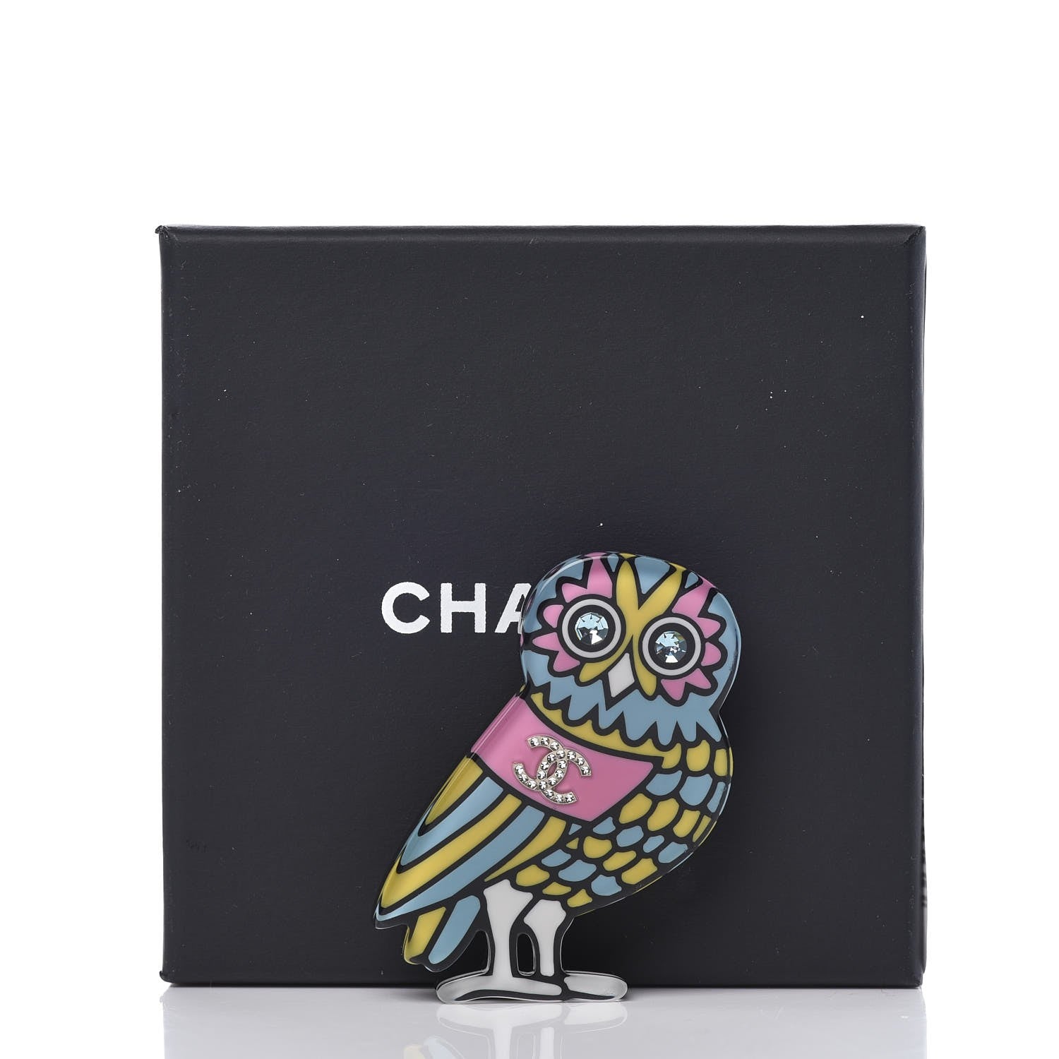 Chanel Resin Crystal Owl CC Brooch Blue Yellow Golden 6 of 6