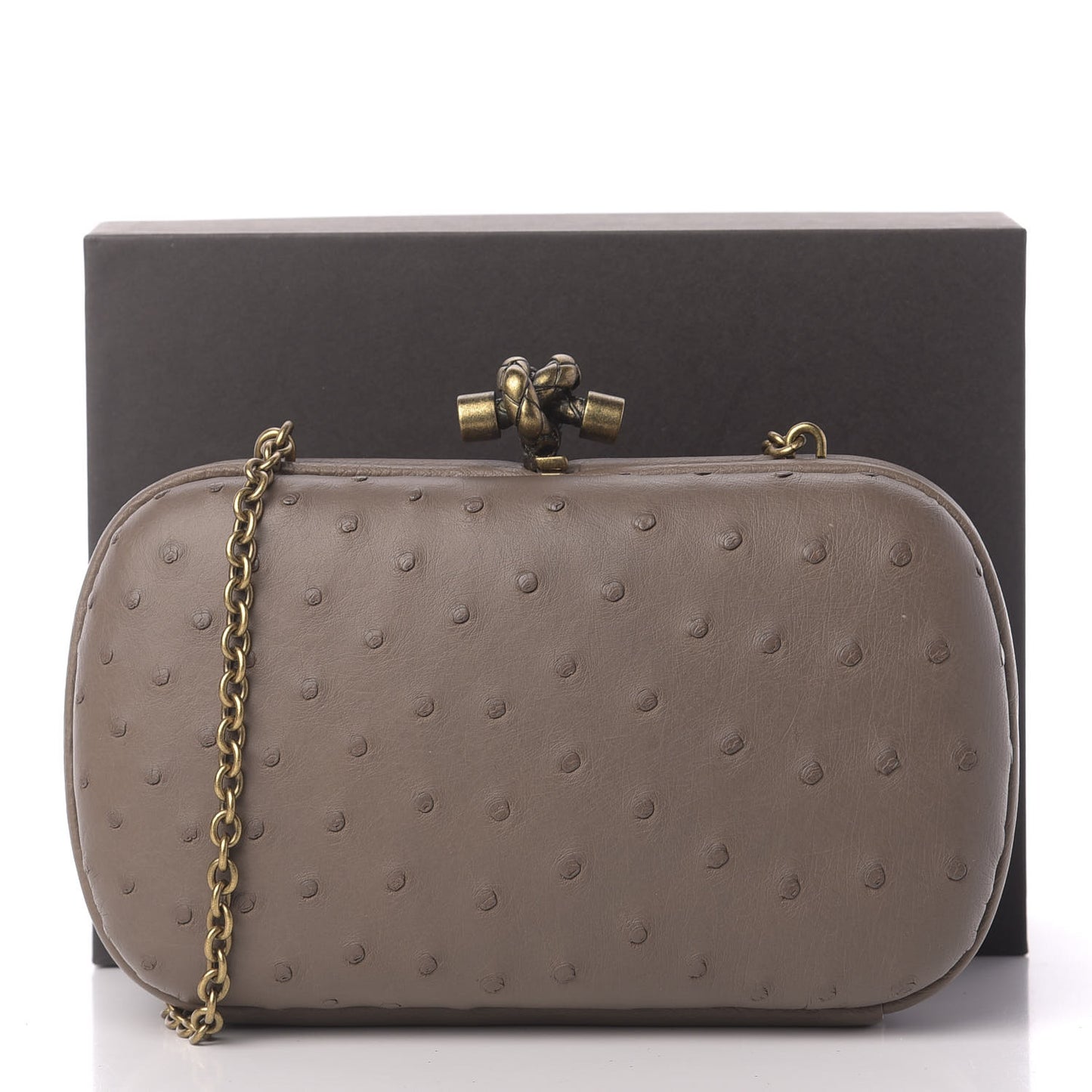 Ostrich Chain Knot Clutch New Steel