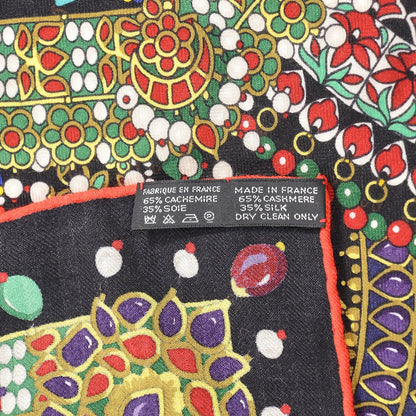 Hermes Cashmere Silk Parures Des Maharajas Shawl 140 Noir Vert Rouge 7 of 7