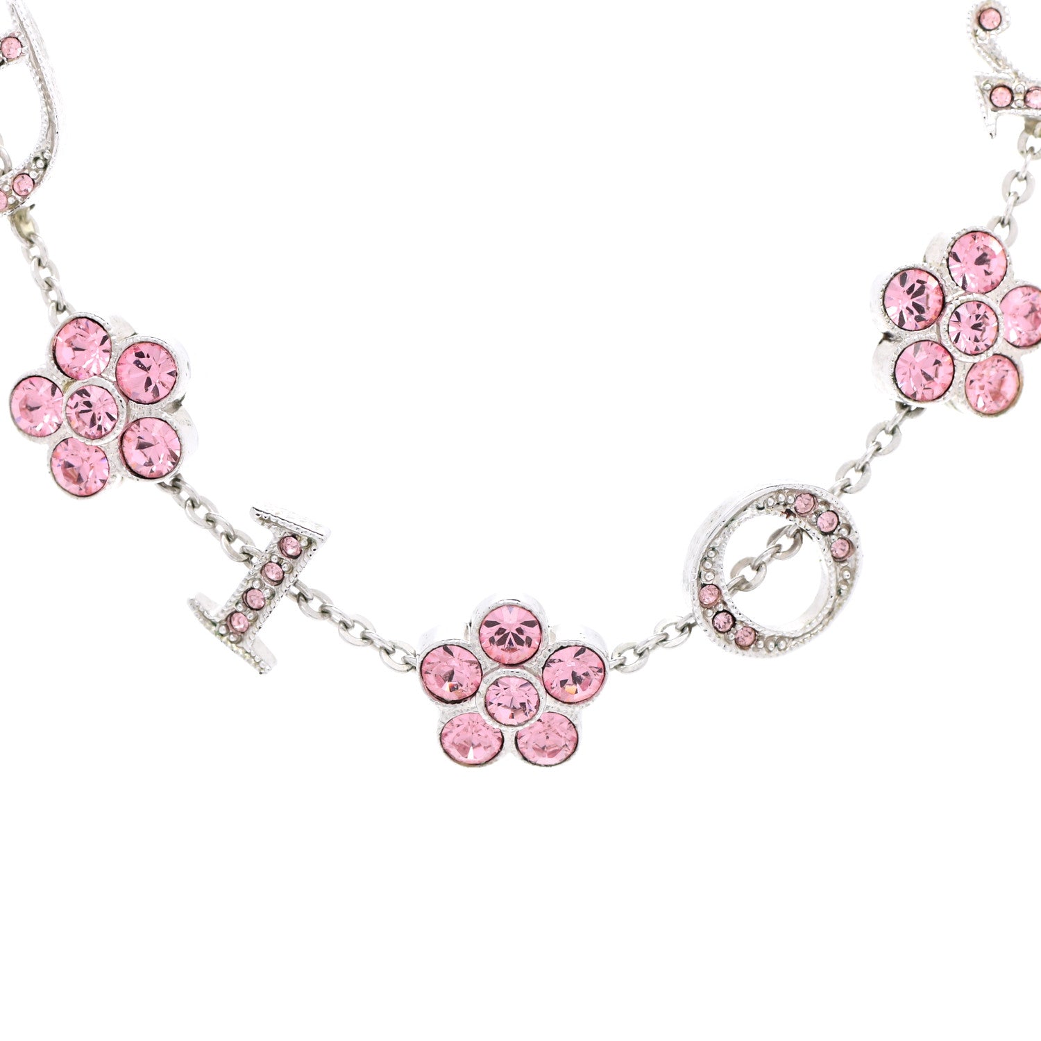Christian Dior Crystal Flower Choker Necklace Silver Pink 4 of 5