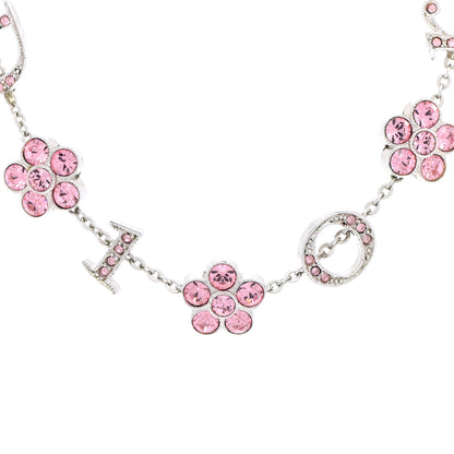 Christian Dior Crystal Flower Choker Necklace Silver Pink 4 of 5