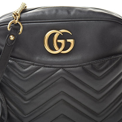 Gucci Calfskin Matelasse Medium GG Marmont Chain Shoulder Bag Black 8 of 13