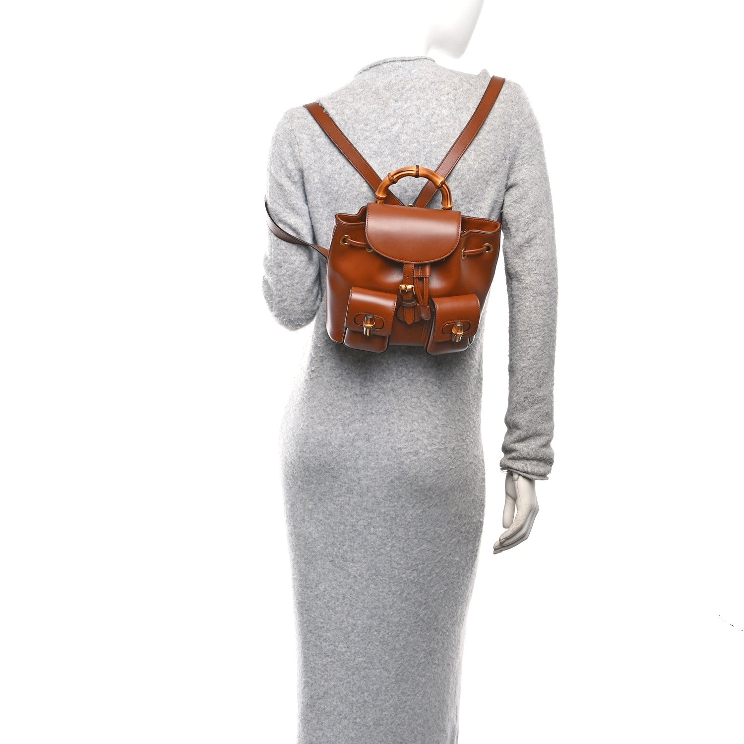 Gucci Calfskin Bamboo Backpack Cuir 2 of 10