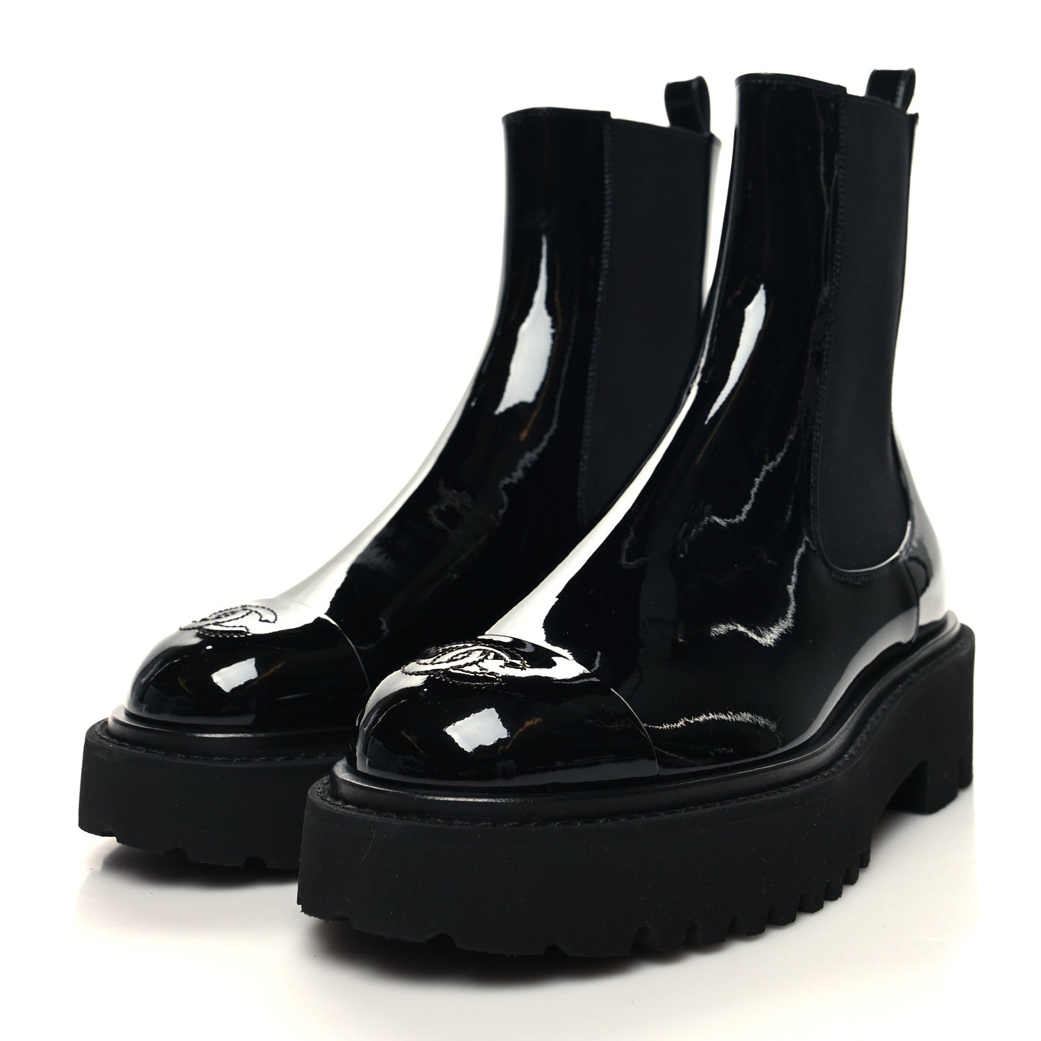 Chanel Patent Cap Toe Short Boots 38 Black 3 of 8