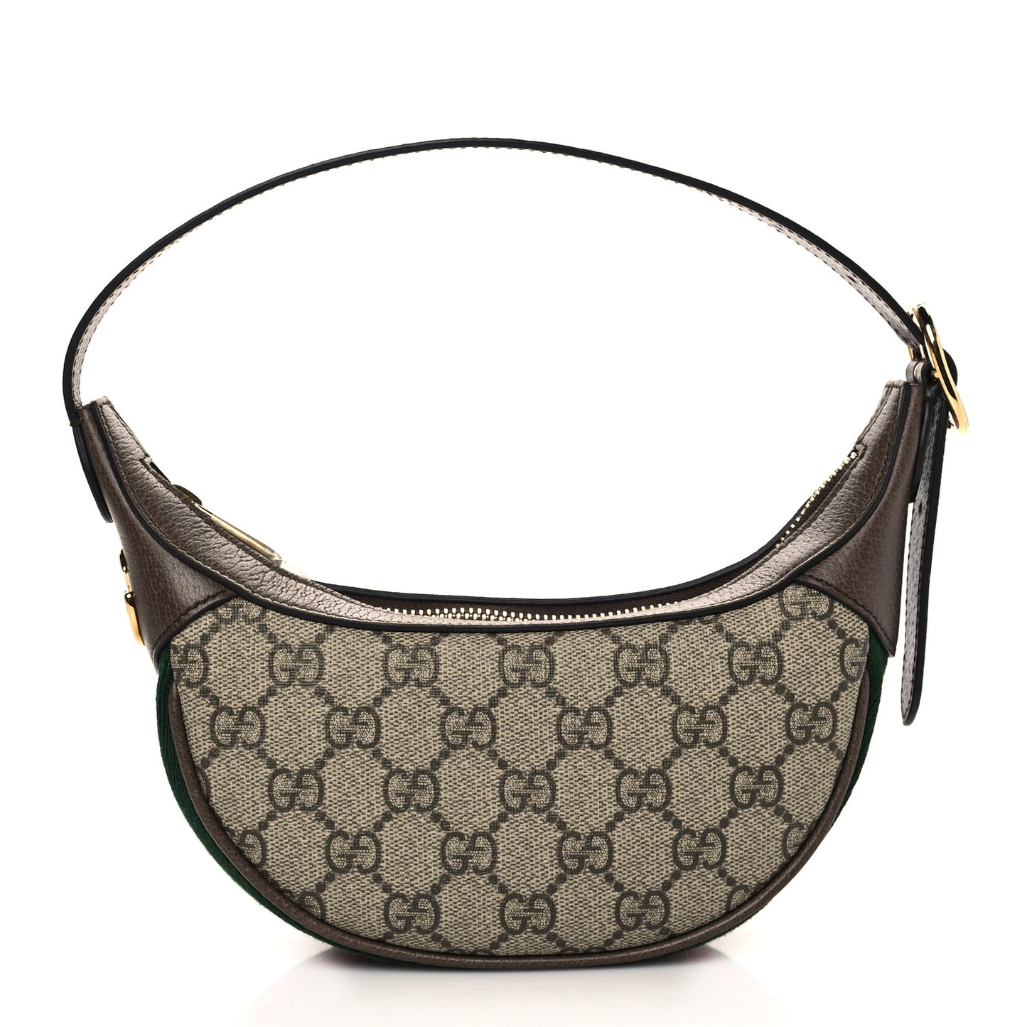 GG Supreme Monogram Textured Calfskin Web Mini Ophidia Half Moon Hobo Beige Ebony New Acero