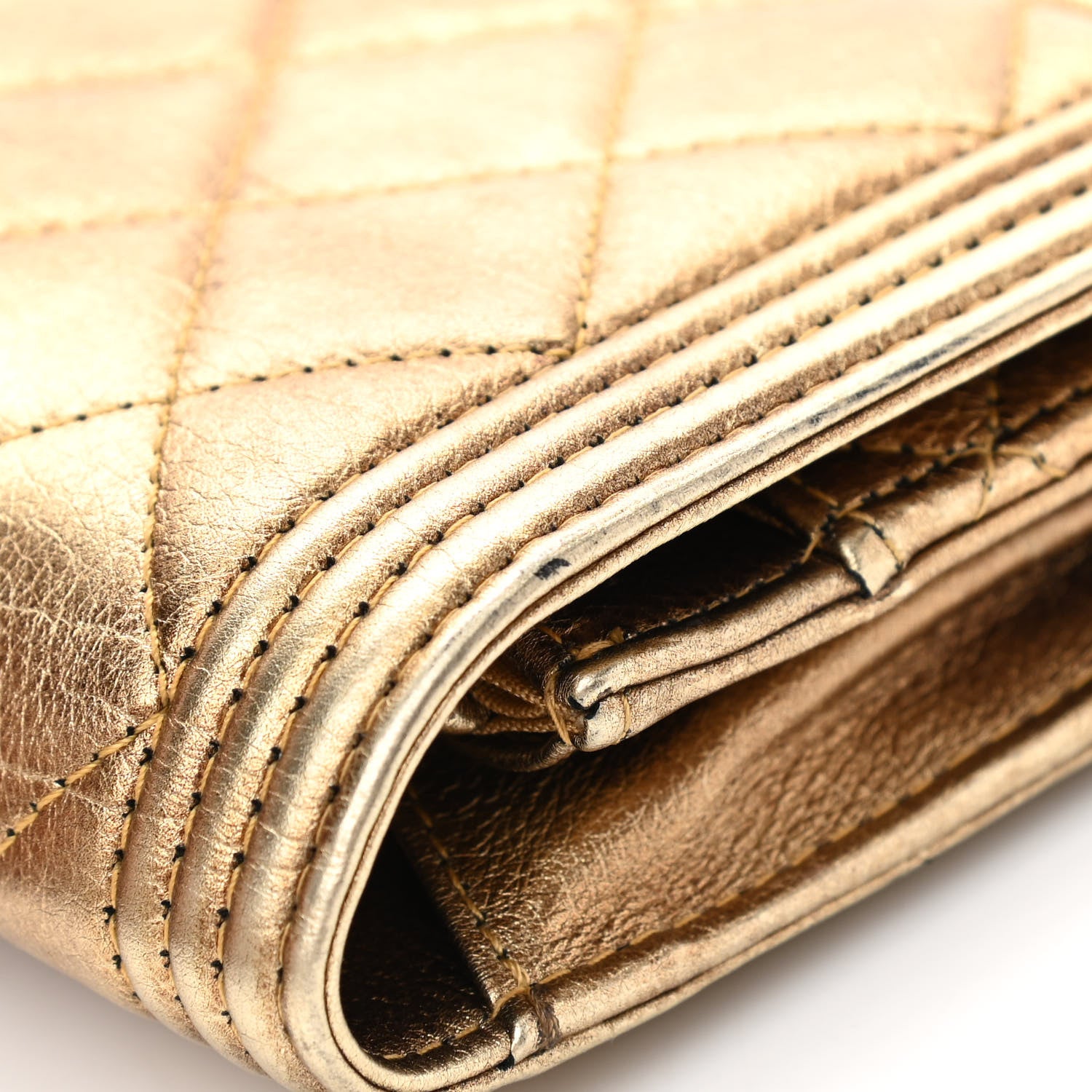 Chanel Distressed Calfskin Quilted Boy Wallet On Chain WOC Gold 15 of 15