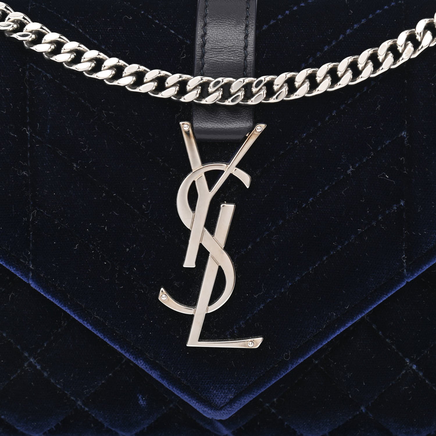 Saint Laurent Velvet Matelasse Triquilt Small Monogram Satchel Navy 8 of 10