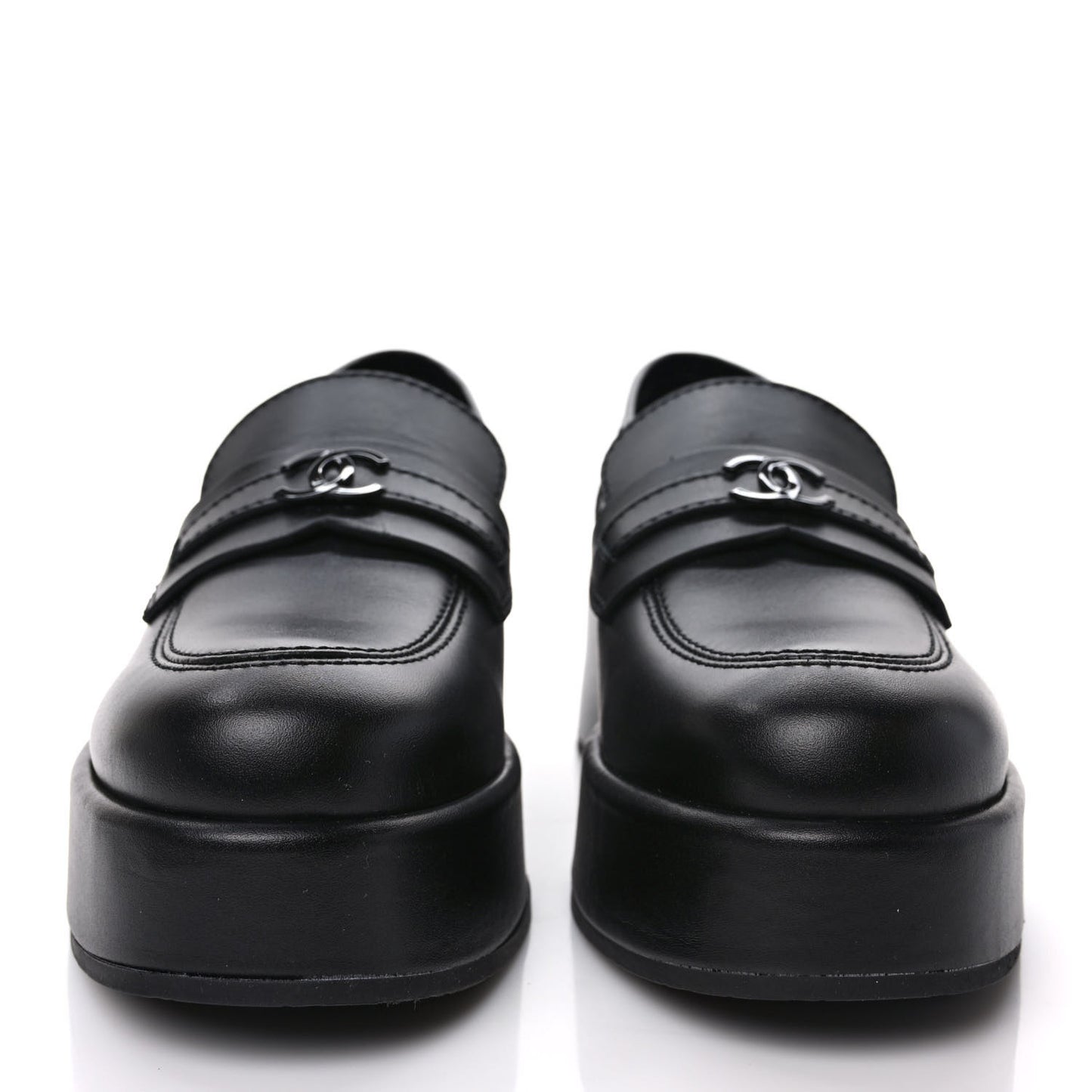 Calfskin CC Platform Loafers 38 Black