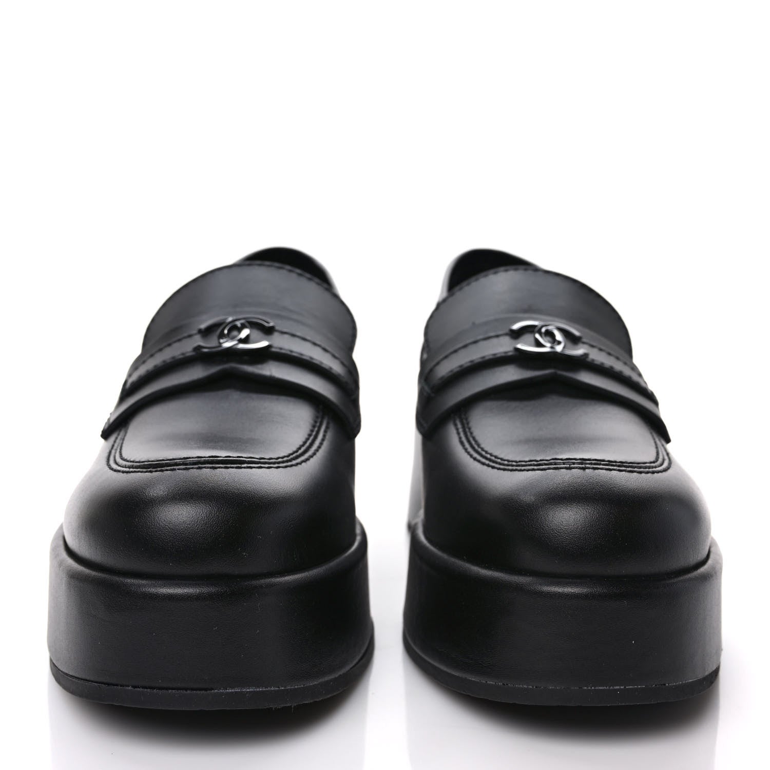 Chanel Calfskin CC Platform Loafers 38 Black 2 of 8