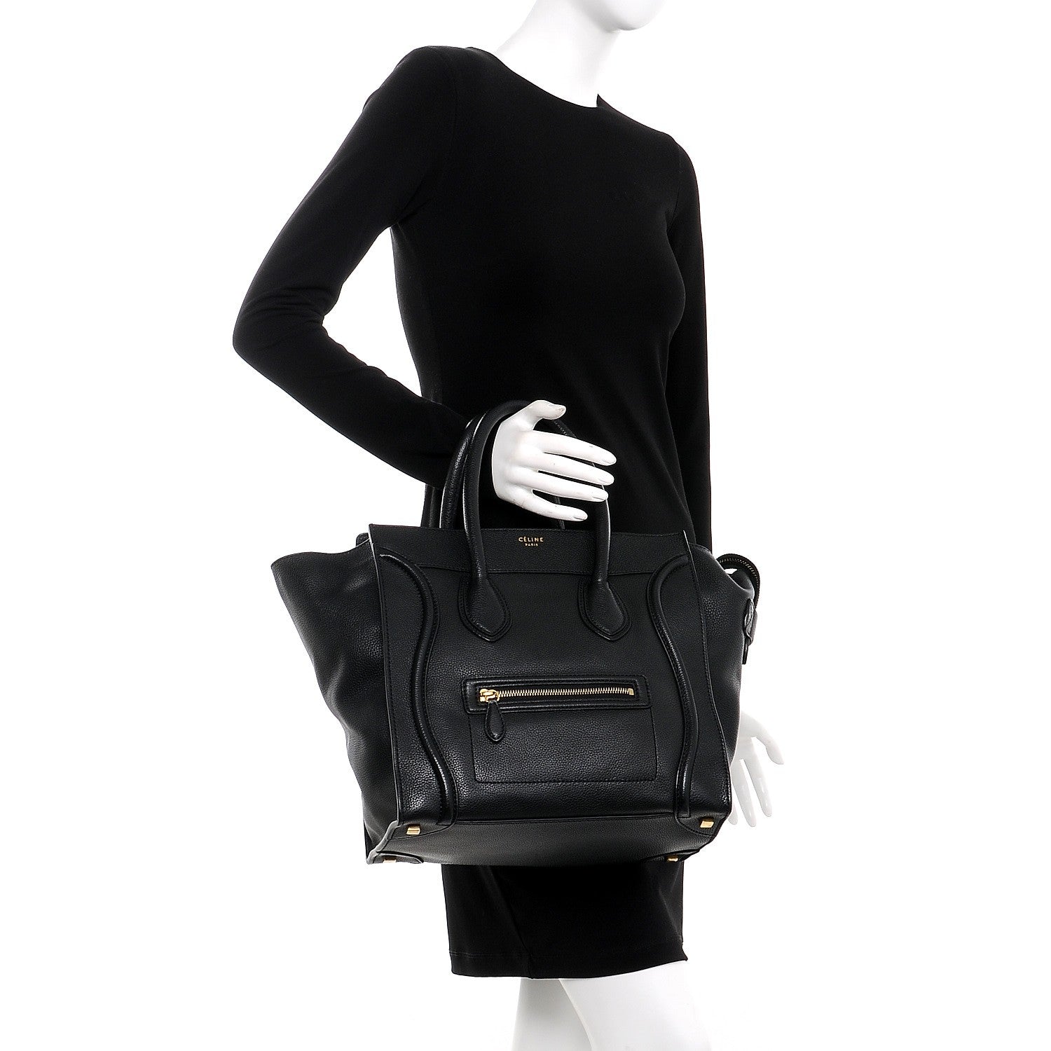 Celine Drummed Calfskin Mini Luggage Black 2 of 11
