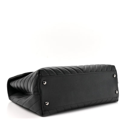 Chanel Caviar Chevron Quilted Medium Coco Handle Flap Black 3 of 12