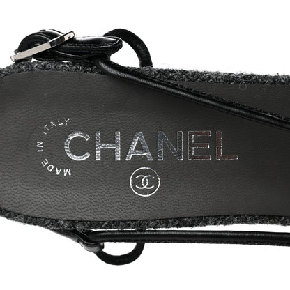 Chanel Tweed Satin Slingback Cap Toe Bow Pumps 39 Grey Black 8 of 9
