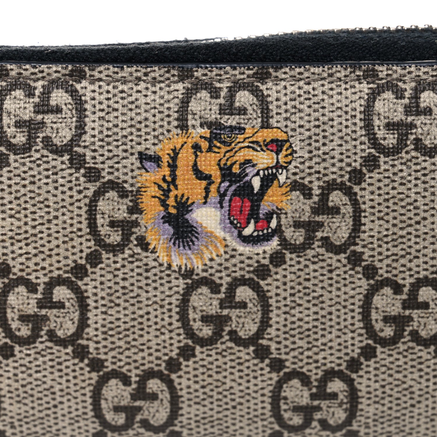 Gucci GG Supreme Monogram Tiger Print Zip Around Card Case Black 7 of 11