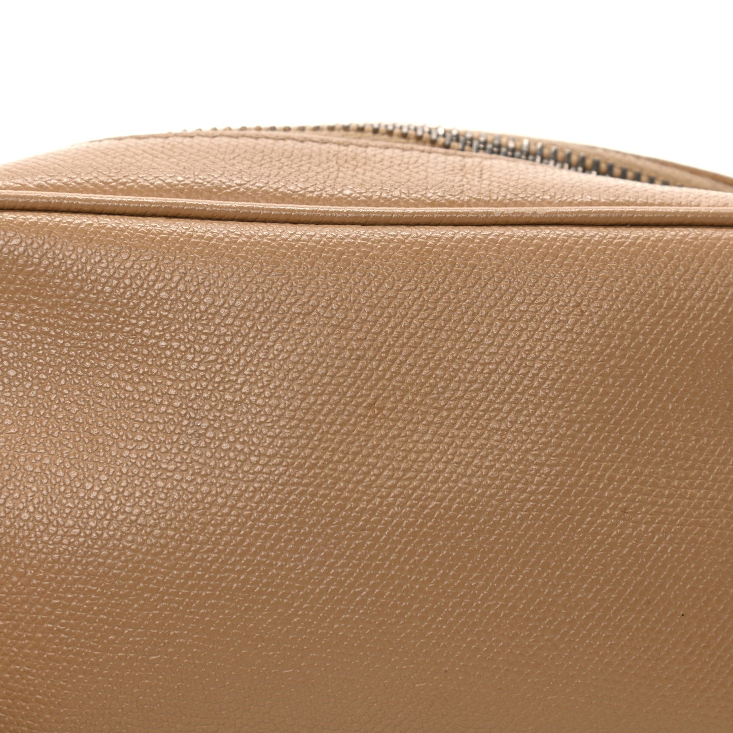 Grained Calfskin CC Button Pouch Cosmetic Case Beige