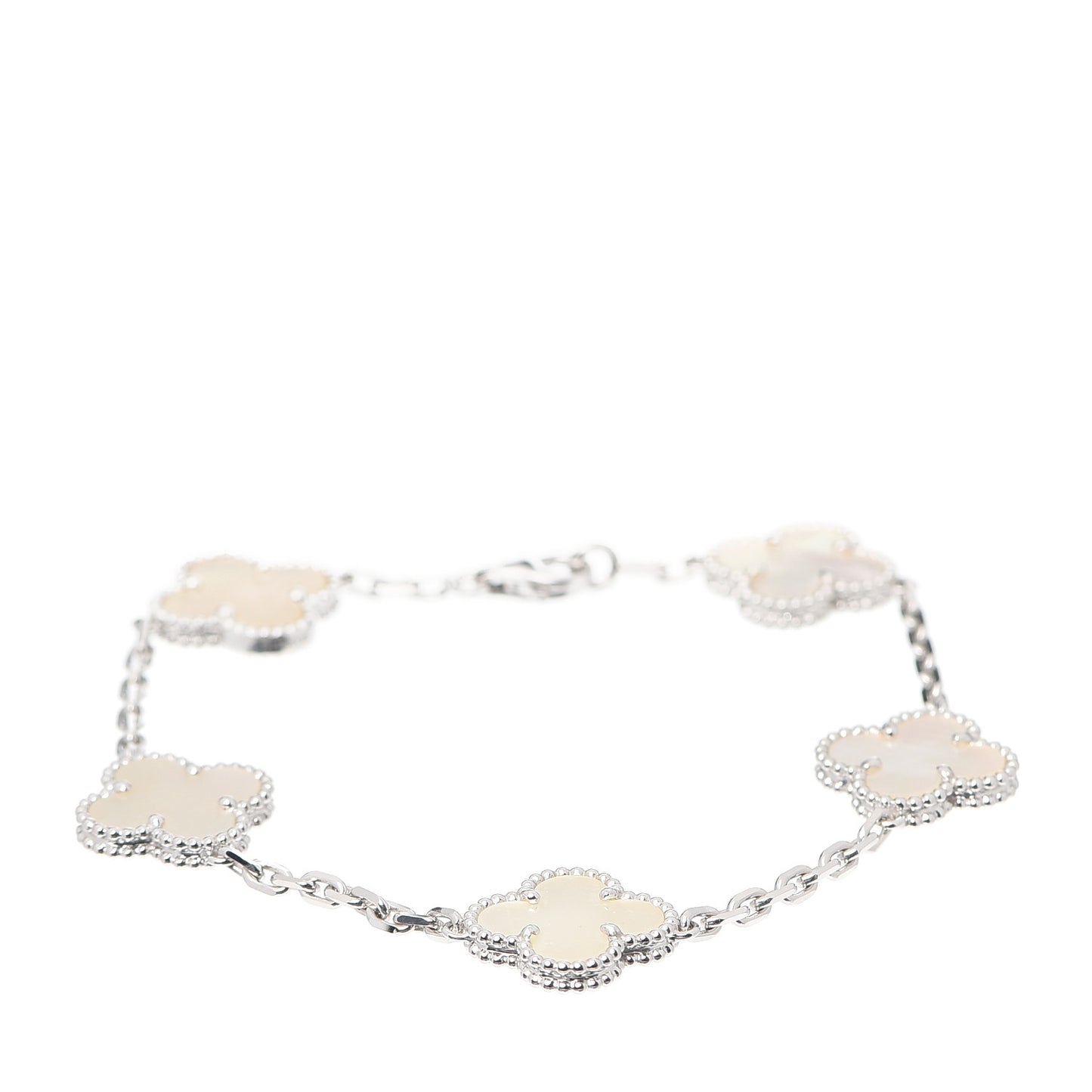 18K White Gold Mother of Pearl 5 Motifs Vintage Alhambra Bracelet