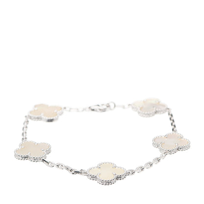Van Cleef & Arpels 18K White Gold Mother of Pearl 5 Motifs Vintage Alhambra Bracelet 1 of 7