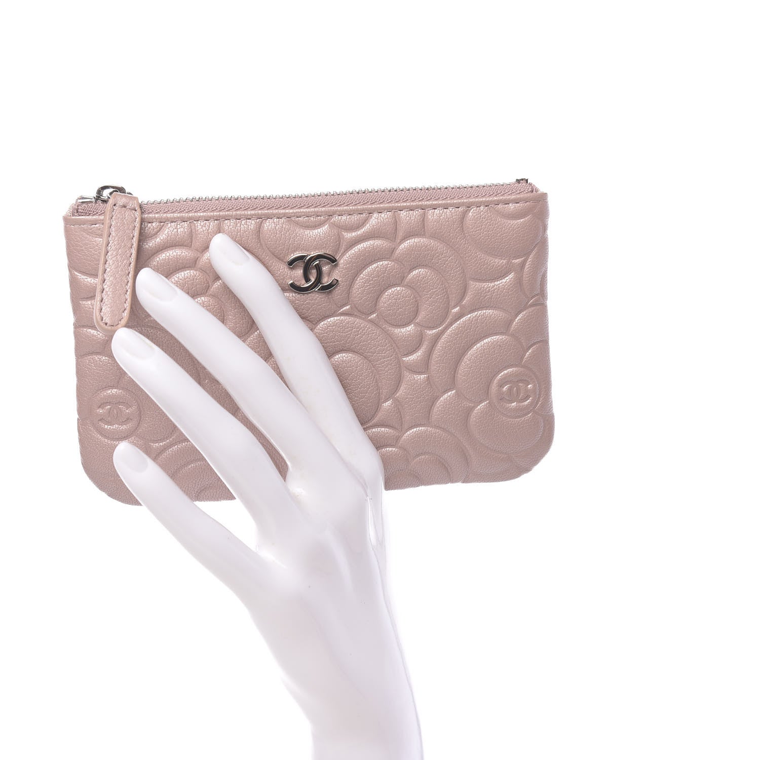 Chanel Goatskin Camellia Embossed Cosmetic Pouch Light Pink 2 of 9