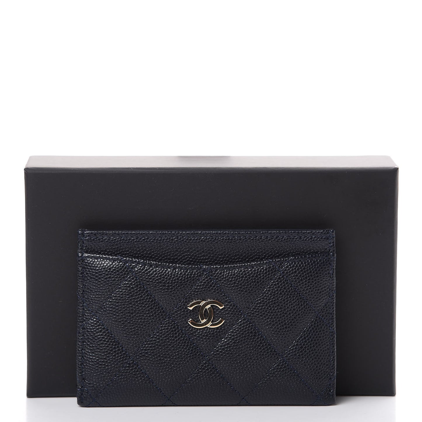 Caviar Quilted Card Holder Navy