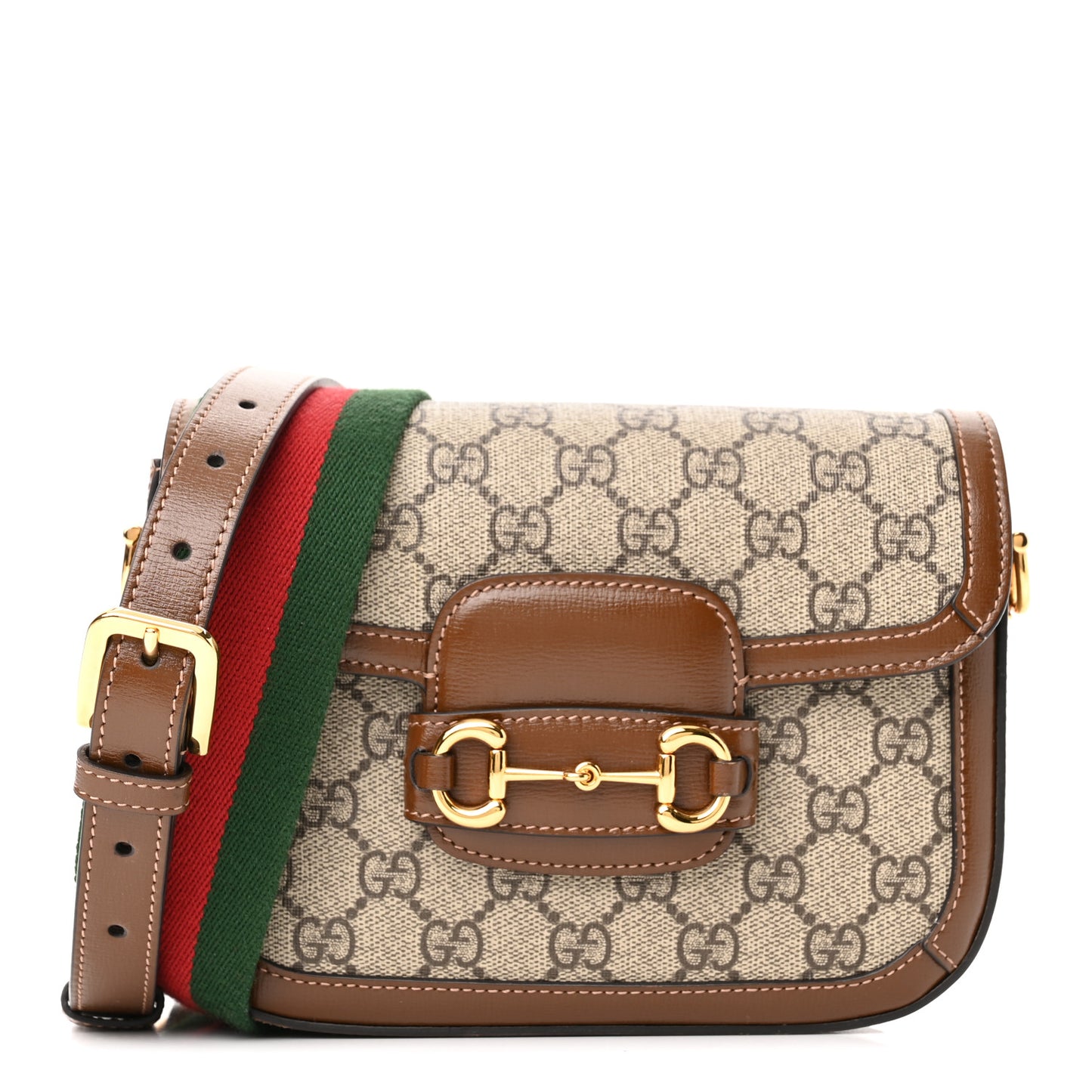 GG Supreme Monogram Web Mini Horsebit 1955 Shoulder Bag Beige Brown Sugar