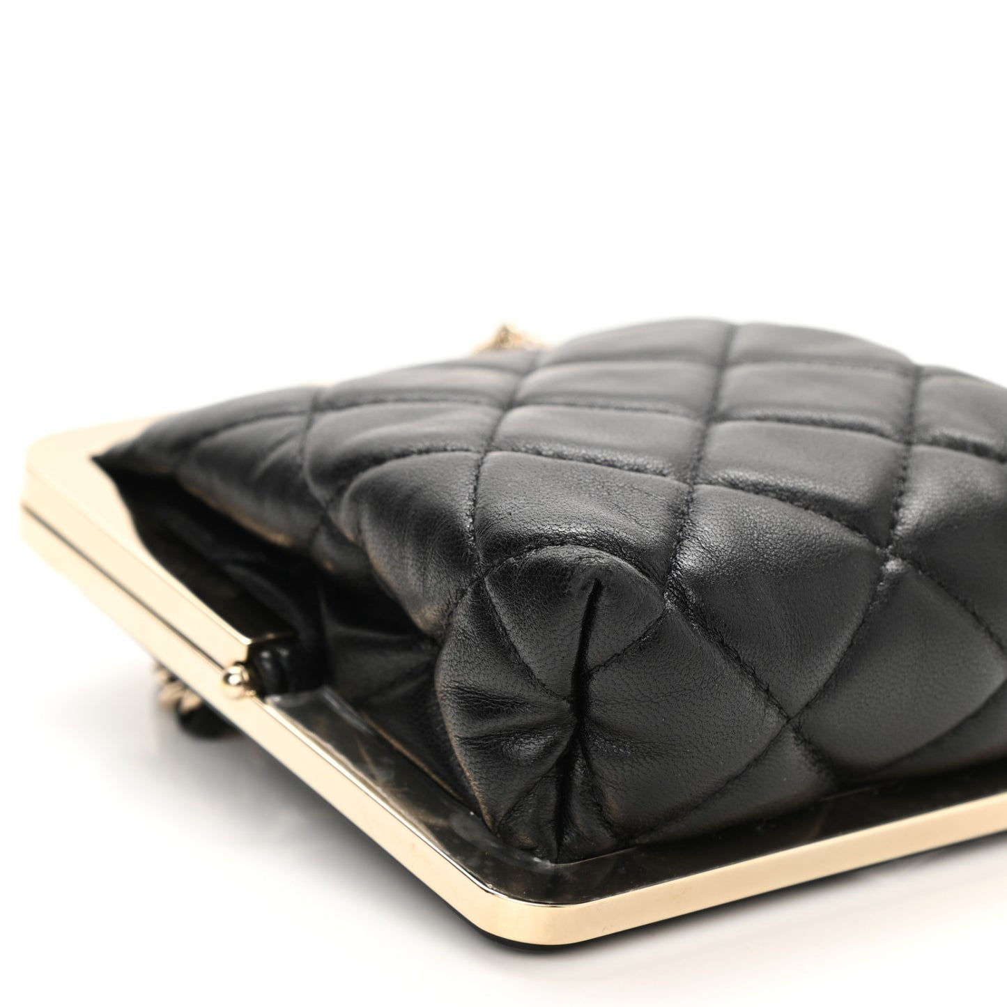 Lambskin Plexi Quilted CC Evening Clutch With Chain Black