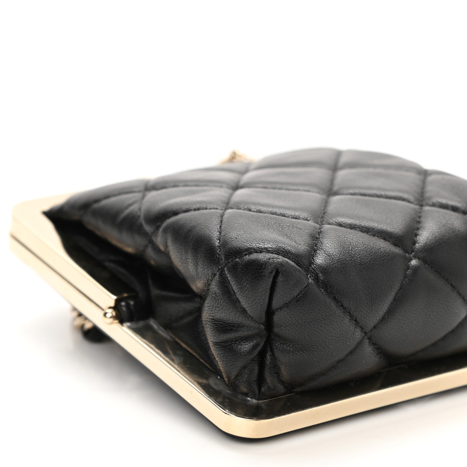 Chanel Lambskin Plexi Quilted CC Evening Clutch With Chain Black 10 of 11