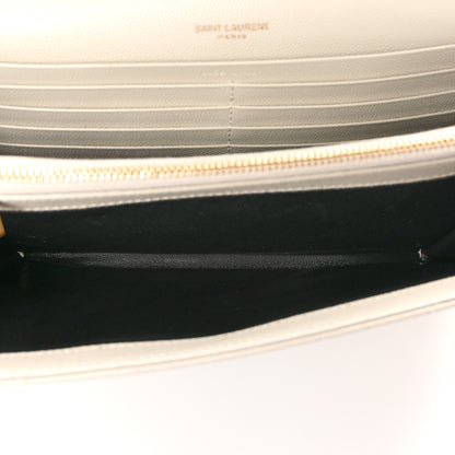 Saint Laurent Grain De Poudre Matelasse Chevron Monogram Chain Wallet Crema Soft 5 of 12