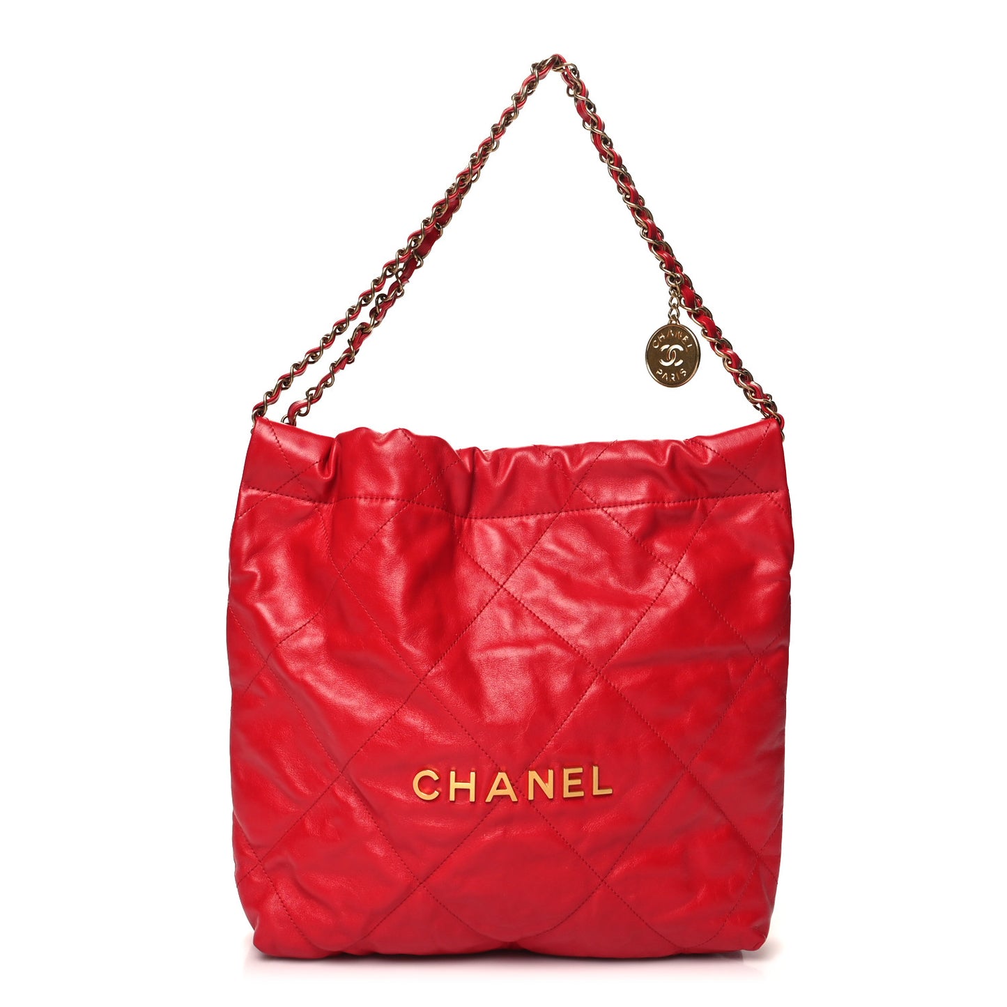 Shiny Calfskin Quilted Small 22 Red
