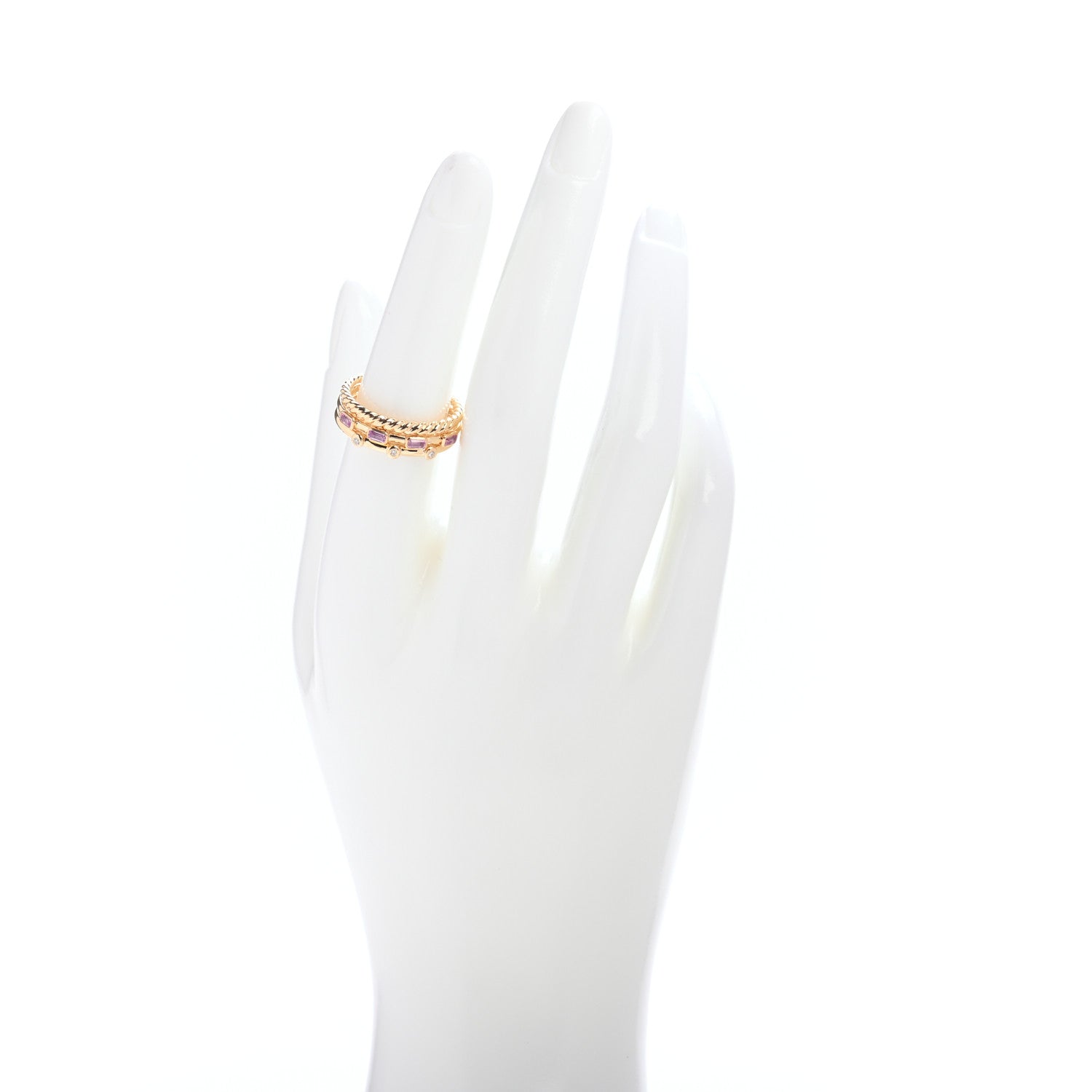 David Yurman 18K Yellow Gold Diamond Pink Sapphire Three Row Novella Ring 54 7 2 of 4