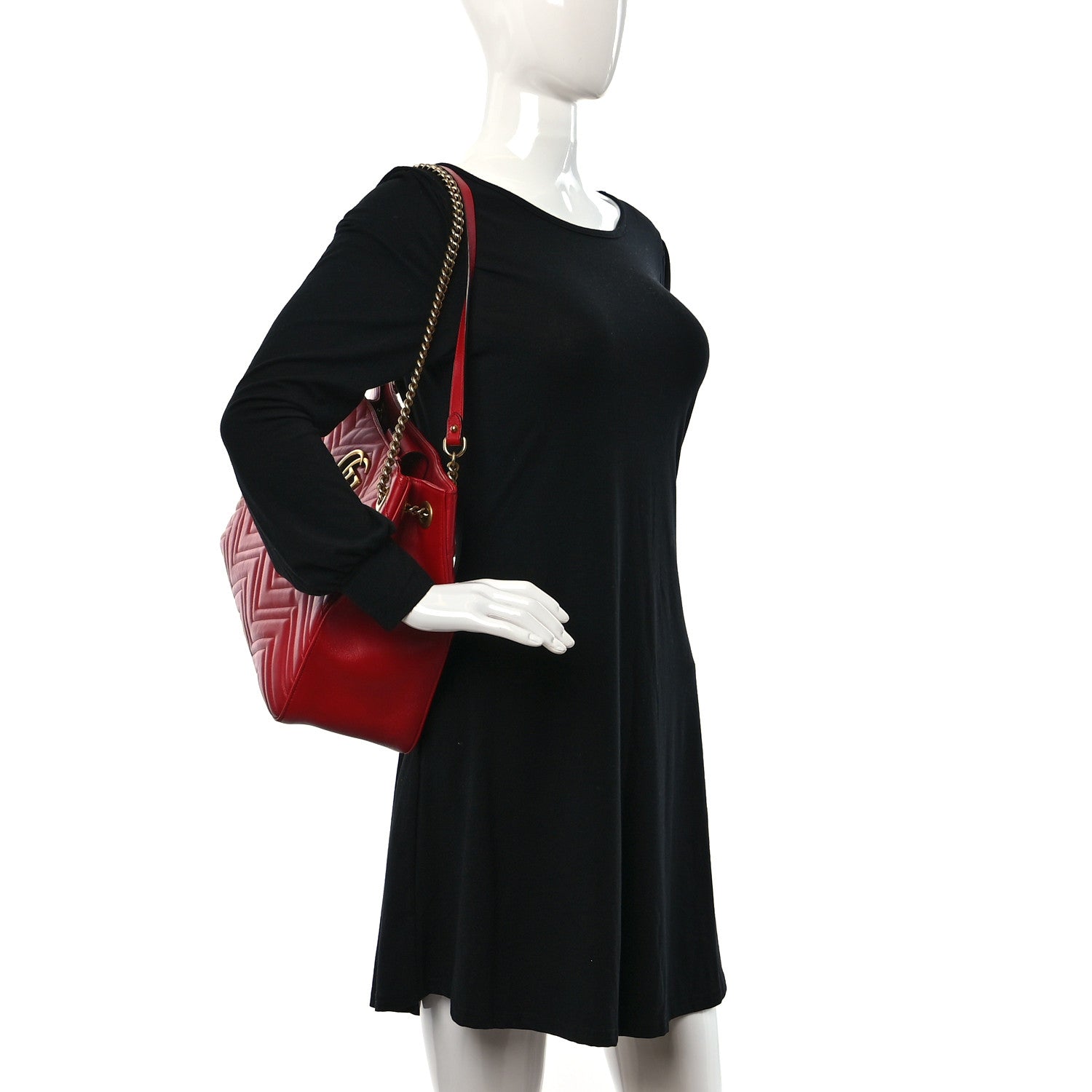 Gucci Calfskin Matelasse Medium GG Marmont Shoulder Tote Bag Hibiscus Red 2 of 17