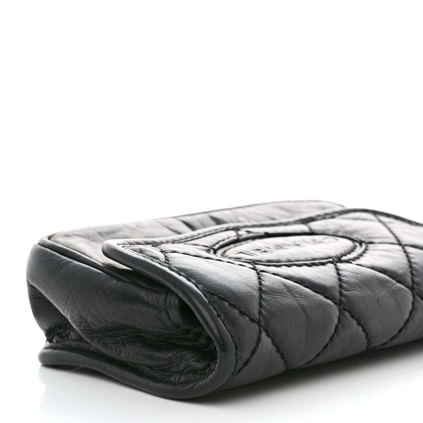 Aged Calfskin Quilted Logo Flap Belt Bag Black