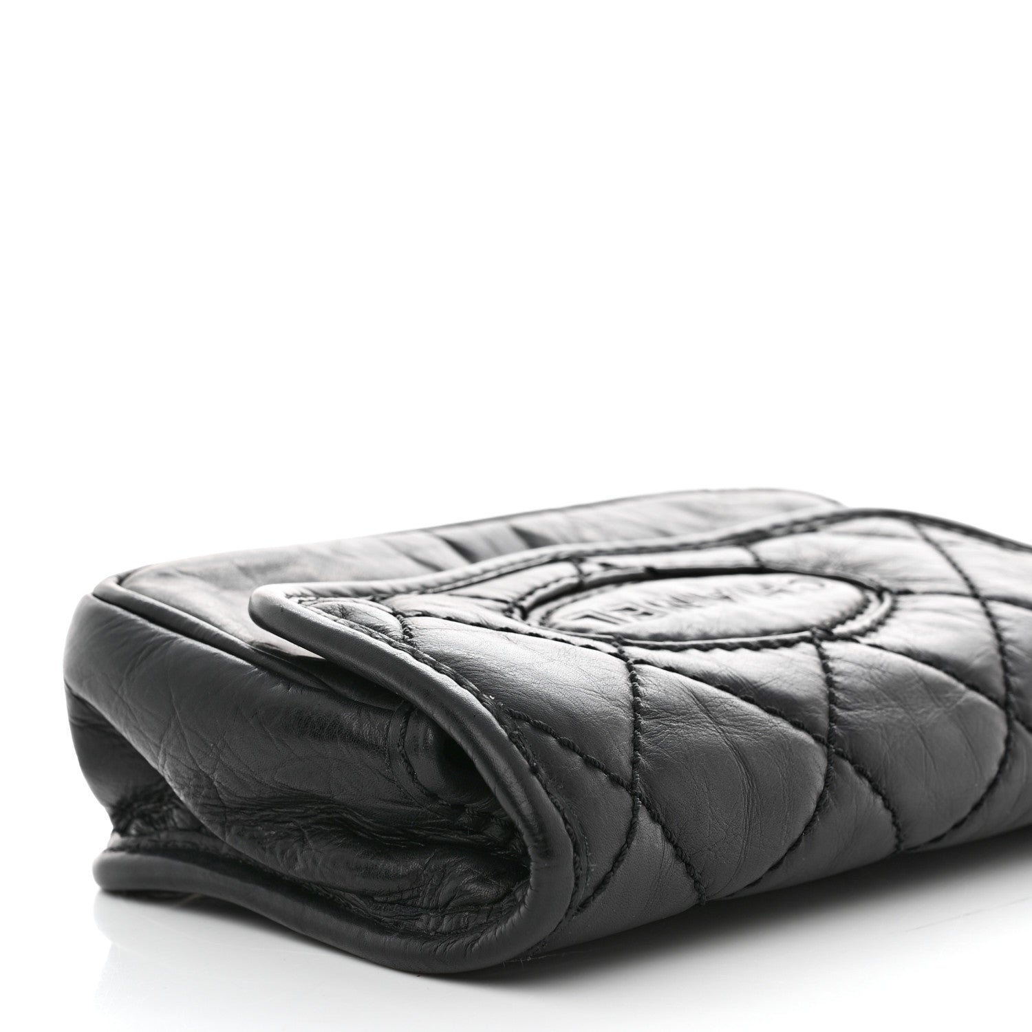 Chanel Aged Calfskin Quilted Logo Flap Belt Bag Black 9 of 11