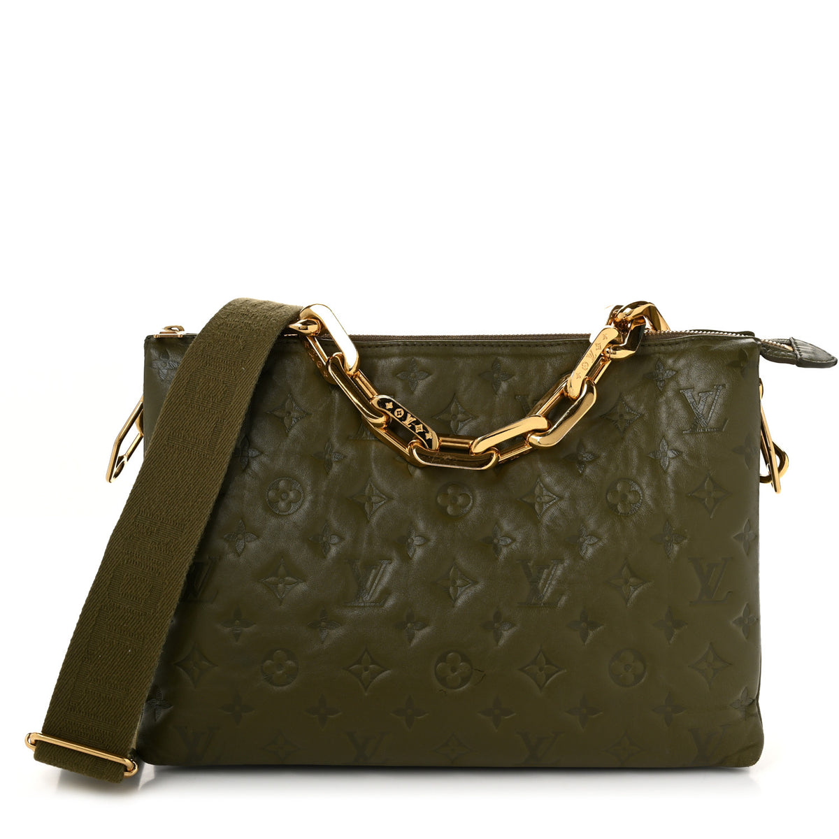 Louis Vuitton Lambskin Embossed Monogram Coussin MM Khaki 1 of 19