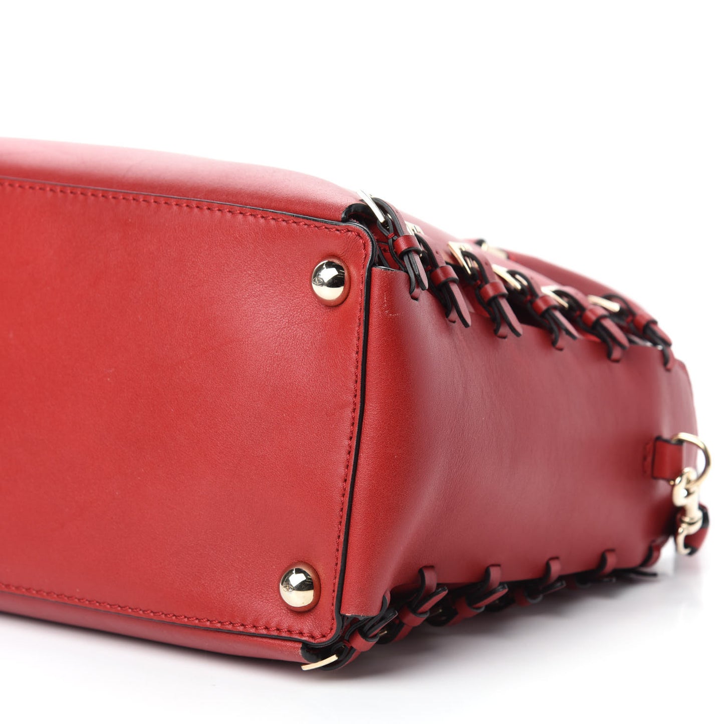 Vitello Buckle Trimmed Top Handle Satchel Red