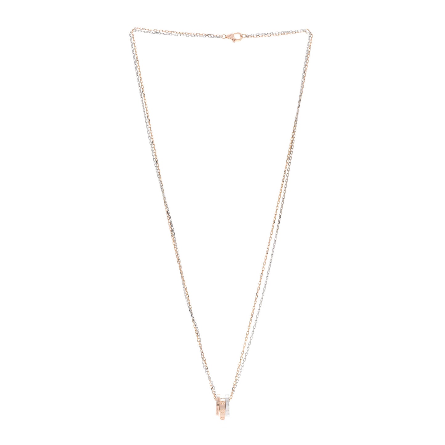 18K White Pink Gold Diamond Three Ring LOVE Pendant Necklace