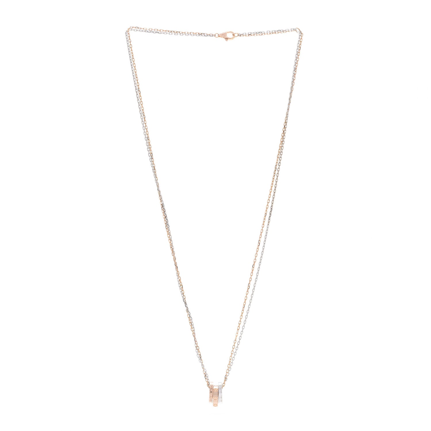 Cartier 18K White Pink Gold Diamond Three Ring LOVE Pendant Necklace 3 of 6