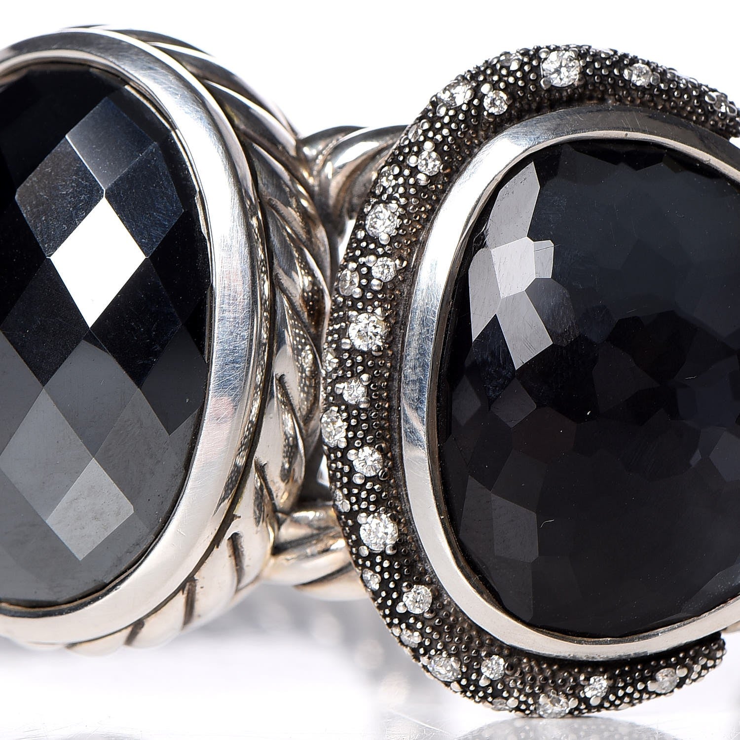 David Yurman Sterling Silver Diamond Hematine Gray Orchid Onyx Moonlight Cuff 5 of 6